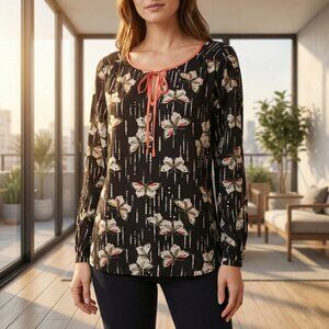 Black Rainn Butterfly-Print Blouse – Lightweight – Women Size M
